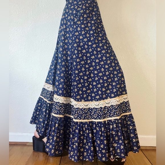 Upcycled Gunne Sax, Jessica’s Gunnies maxi skirt Floral Navy Maxi Skirt twee